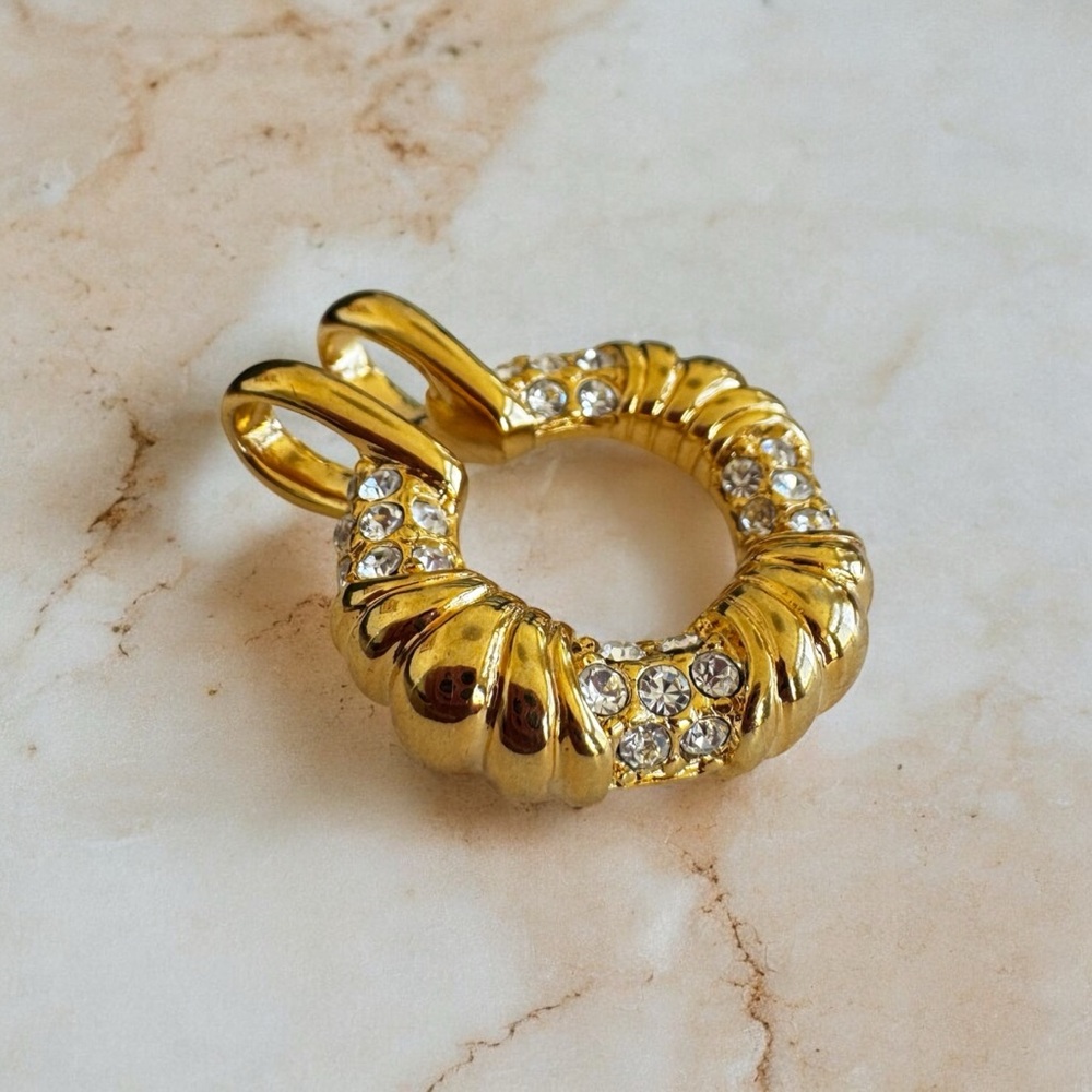 Vintage Nolan Miller Gold Tone Faux Rhinestones Accent Round Slid…